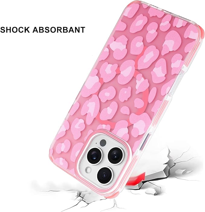 SAKUULO Magnetic for iPhone 16 Pro Case Pink Leopard Print Pattern [Compatible with MagSafe] [with Screen Protector] Wireless Charge Strengthen Protection Cover, Pink Leopard (6.3")