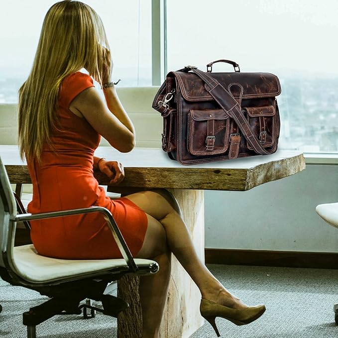 cuero Leather Messenger Bag for Men, 14 Inch Laptop Bag, Crossbody Bag Men, Vintage Handmade Leather Satchel Bag Full Grain Business Briefcase Shoulder Bag for Office/Work/Travel - Brown