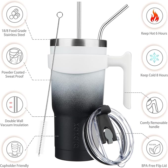 BJPKPK 20 oz Stainless Steel Insulated Tumbler Cups With Handle And Straw And Lid,Day & Night