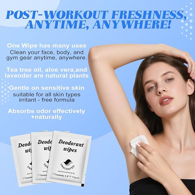 Travel Deodorant Wipes Individually Wrapped,Body Wipes to Clean Skin for Women Men（Unscented,pack of 200)