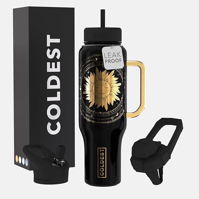 Coldest Tumbler with Handle and Straw - 100% Leak Proof Insulated Tumbler with Lid and Straw (3 Lids) - Stainless Steel Tumblers for Women & Men - Cup Holder Friendly Base, 46 oz (Zen)