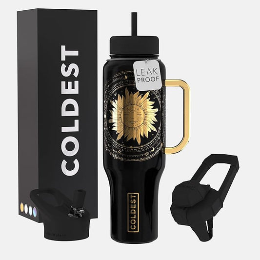 Coldest Tumbler with Handle and Straw - 100% Leak Proof Insulated Tumbler with Lid and Straw (3 Lids) - Stainless Steel Tumblers for Women & Men - Cup Holder Friendly Base, 46 oz (Zen)