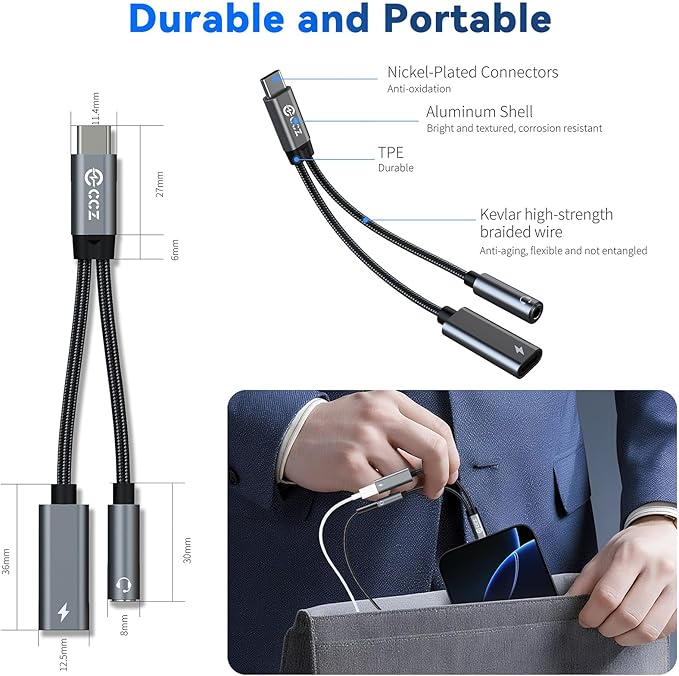 USB Type C to 3.5mm Headphone and Charger Adapter,2 in 1 USB C to Aux Audio Jack Hi-Res DAC with Charging for Earphones,Compatible with Samsung Galaxy S25/S24/S23/S22+ (USB-3.5MM, 1Pack)