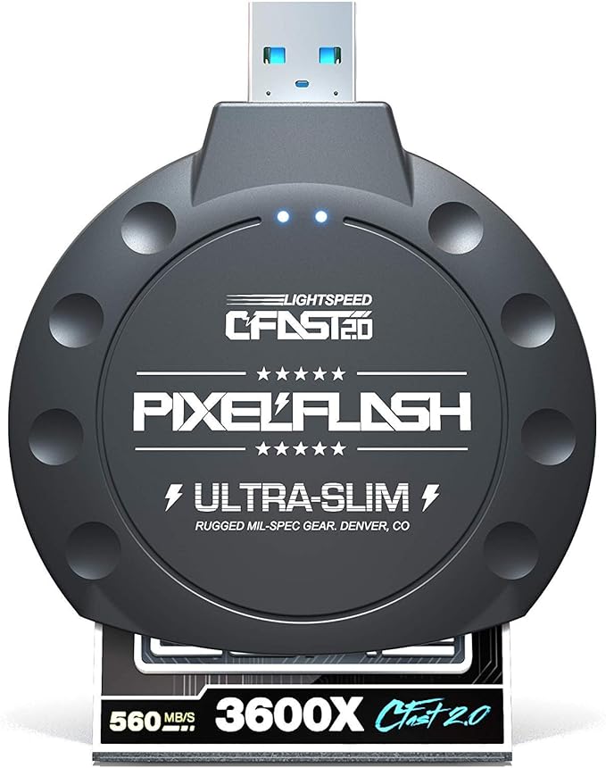 PixelFlash CFast 2.0 Card Reader (Black) - Memory Card Adapter with USB 3.0, 500Mb/s File Transfer, Ultra-Slim & Anti-Slip Rubber Shell, Compatible with Most Brands & OS