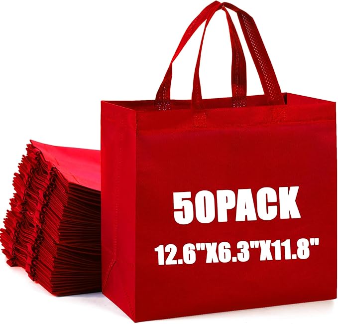 50Pcs Reusable Non Woven Shopping Bags Large Foldable Totes Bag with Handles Grocery Handbag Bulk for Boutiques
