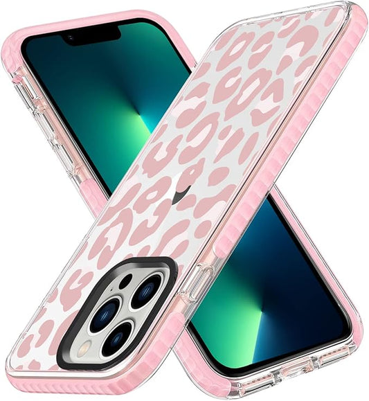 ZIYE Clear Case for iPhone 13 Pro Max Clear Case, Pink Leopard Design, Shockproof Soft TPU Bumper, Protective Cover for Women Girl