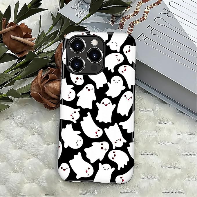Case for iPhone 16 Pro Max Case,Halloween Ghosts Bats Design - Hybrid Dual Protection Silicone + Hard PC Shockproof Full Body Cover Slim Anti-Scratch Protective Case for Men Women