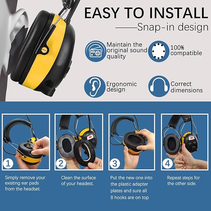 PROHEAR FEP01 Replacement Foam Ear Pads (Upgraded) for 3M WorkTunes Connect(90543, 90544, 90542, 90541,90507), ZOHAN EM042 Radio Headphone （037,027,033） (fep01 2 Pair)