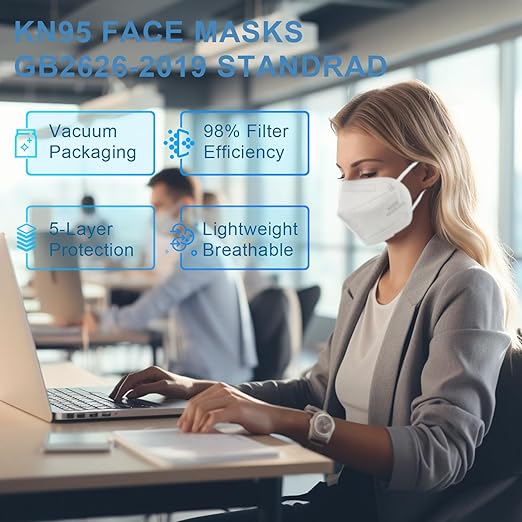 KN95 Face Masks 50 Pack 5-Ply Breathable & High Elastic Ear Loops, Alike N95 Masks for Adults 95% Filtration Efficient Foldable Mask Adjustable Nose Clip for Outdoor Activities