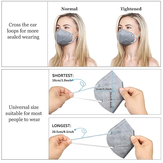 akgk KN95 Face Mask, Breathable Protection Masks, 5-Ply KN95 Multicolor Masks, Cup Dust Safety Masks 50 PCS(Black, White, Grey, Purple, Navy Blue)