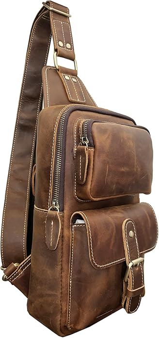 Genuine Leather Sling Bag for Men Women Backpack Chest Shoulder Satchel Crossbody Bags Casual Outdoor Daypack