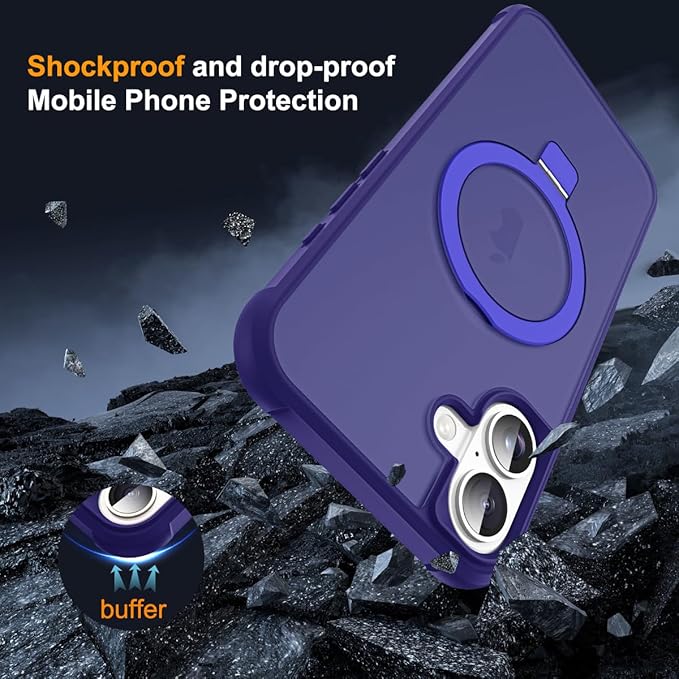 Compatible with iPhone 16 Plus Case with Invisible Magnetic O-Ring Stand Military-Grade Translucent Case for iPhone 16 Plus 6.7" [Compatible with Mag-Safe][Great Grip Feeling], Navy