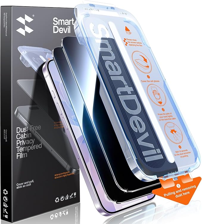 SMARTDEVIL 2PACK for iPhone 17 Privacy Screen Protector Shatterproof Tempered Glass [True 28°Anti Spy] [9H Hardness] [Auto Dust-Elimination Install], [Bubble Free]