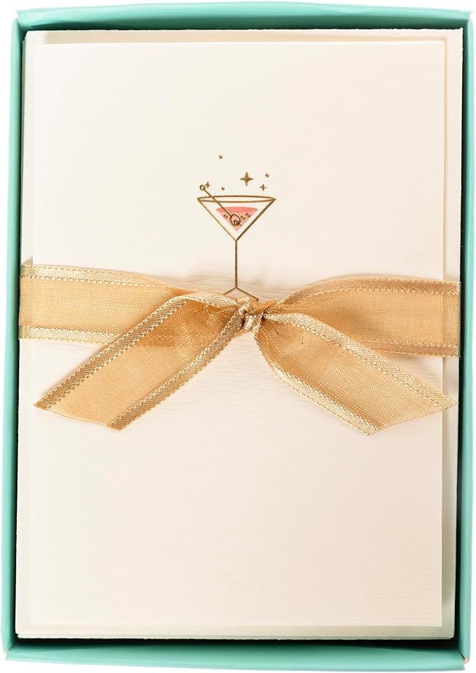 Graphique Pink Martini Cards, Pack of 10 Cards with Envelopes, All Occasion Greetings, Blank Inside, Gold Foil Embossing, La Petite Press Collection Boxed Set, 3.25" x 4.75"