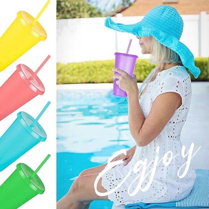Honeydak 30 Pack Tumbler with Straw and Lid Bulk Glitter Plastic Cups Water Bottle Iced Coffee Travel Mug Reusable Party Favor Cups for Birthdays travel 24-27 oz (Vivid Color)