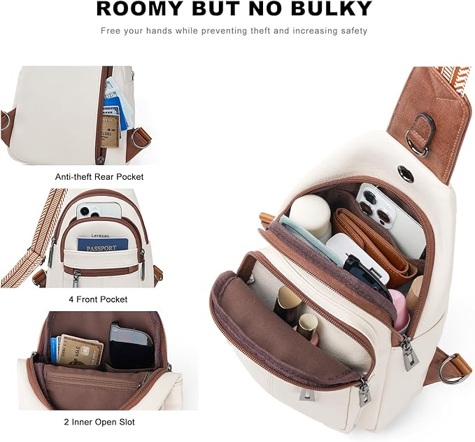 Sling Bag for Women Crossbody Purse Leather Crossbody Bag Fanny Pack Chest Pack for Travel Everyday Vacation