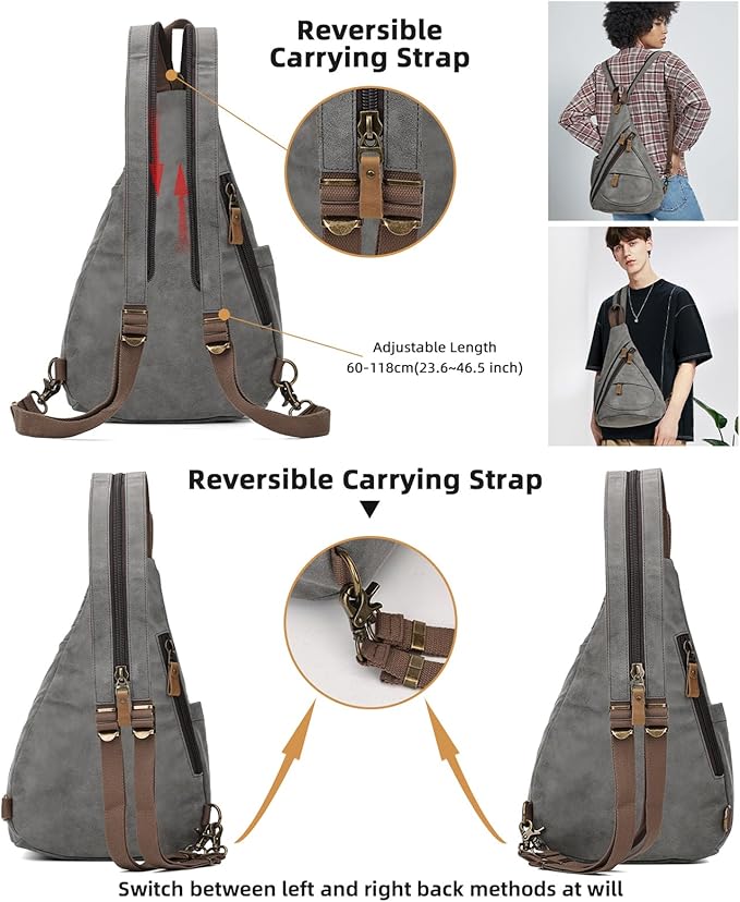 KL928 PU Leather Sling Bag - Small Crossbody Backpack Shoulder Casual Daypack Rucksack for Men Women Outdoor Cycling Hiking Travel (6881-PU-D.Grey)