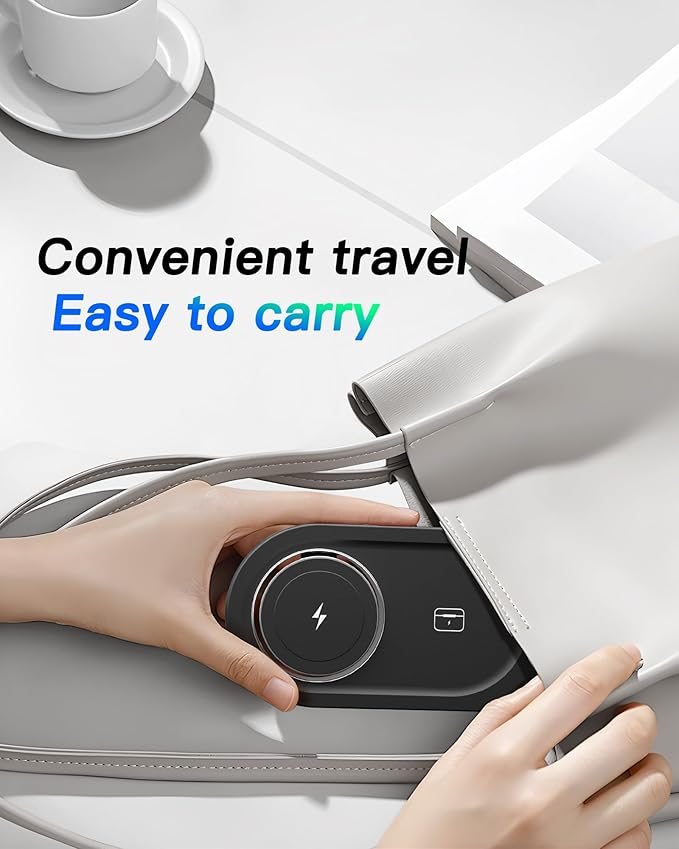 Upgraded 3 in 1 Wireless Charging Station for Apple Devices, Faster Mag-Safe Charger Stand, Magnetic Charger Station for iPhone 16/15/14/13/12 Series & AirPods Pro & Apple Watch Series (Black)