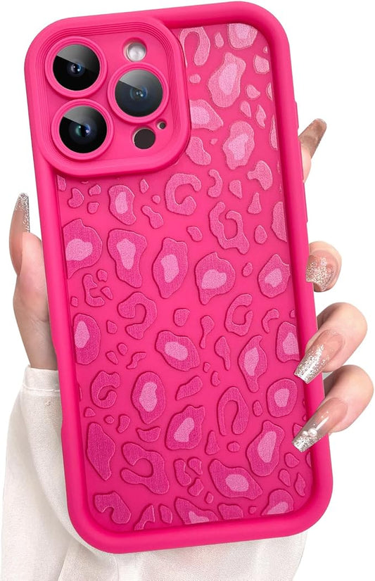 KANGHAR Case for iPhone 16 Pro Leopard Printed Pattern Cute Cheetah Phone Case Soft TPU Shockproof Protective Cover for iPhone 16 Pro 6.3 Inch Hot Pink