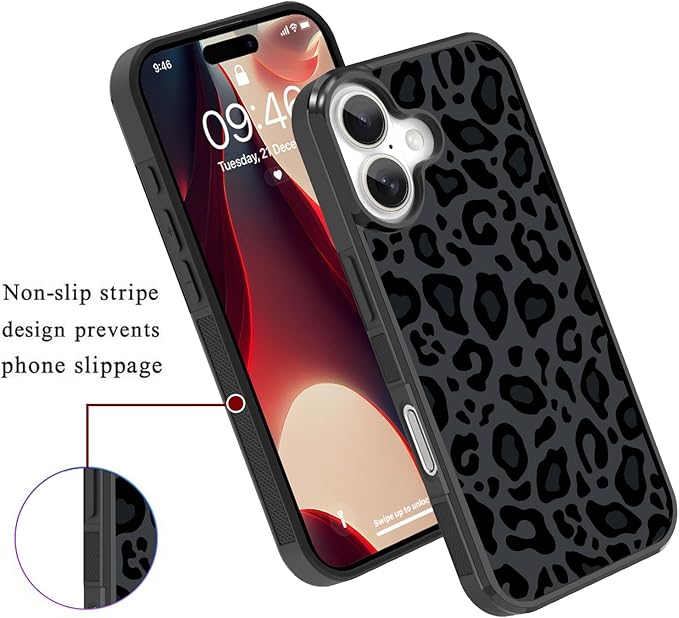 KANGHAR Case Compatible with iPhone 17,Black Leopard Design,Tire Texture Non-Slip +Shockproof Rugged TPU Protective Case for iPhone 17 6.3 Inch