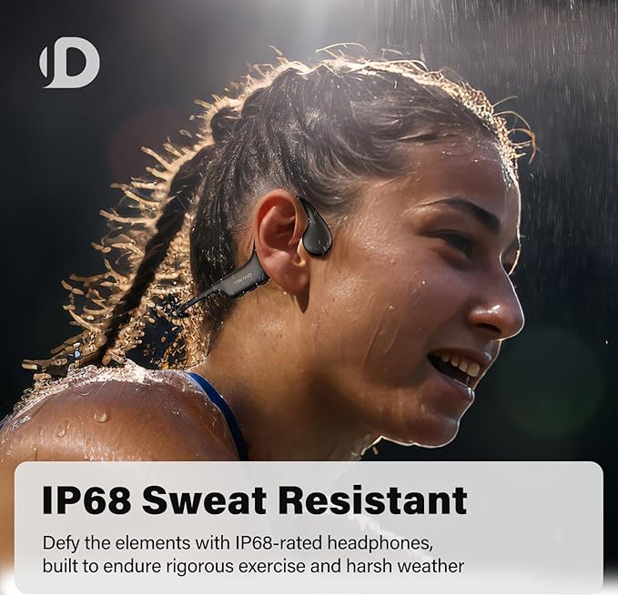 Bone Conduction Headphones, Open Ear Headphones Wireless Earphones, 32GB MP3, 8 Hours Playtime, Bluetooth 5.3, IP68 Waterproof Earphones for Running and Fitness Workout - Black