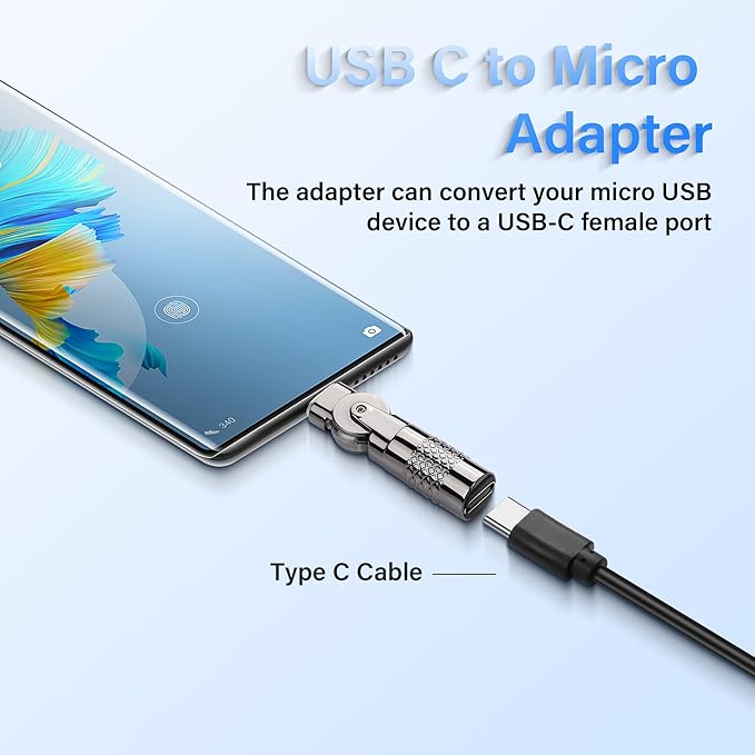 SinLoon 2 Pack USB C to Micro USB Adapter USB Type C Female to Micro 5Pin Male Connector 180 Degree Rotation Converter Connector Support Charge Data for Phone
