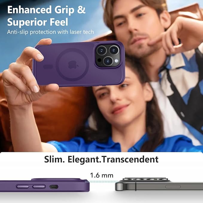 MOCCA Strong Magnetic for iPhone 14 Pro Case, [Compatible with Magsafe][13FT Military Drop Protection] Slim Translucent Matte Shockproof Case for iPhone 14 Pro Phone Case 6.1'', Deep Purple