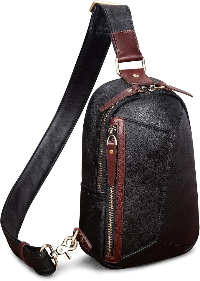 Genuine Leather Sling Bag for Men and Women Crossbody Shoulder Bag Sling Backpack Chest Purse Carry on Daypack