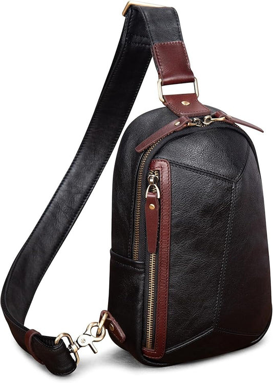 Genuine Leather Sling Bag for Men and Women Crossbody Shoulder Bag Sling Backpack Chest Purse Carry on Daypack