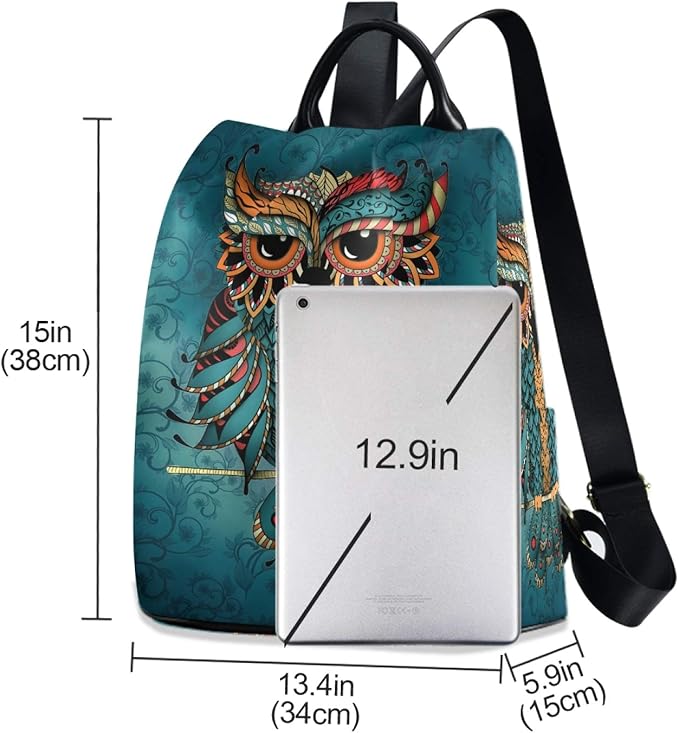 ALAZA Owl Print Ethnic Backpack Purse for Women Anti Theft Fashion Back Pack Shoulder Bag