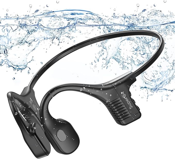 Bone Conduction Swimming Headphones Wireless Underwater Earphones IPX8 Waterproof Bluetooth headsets Built in 32GB MP3 Player Long Lasting Battery for Swimming Running Cycling and Workouts