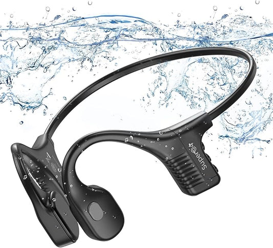 Bone Conduction Swimming Headphones Wireless Underwater Earphones IPX8 Waterproof Bluetooth headsets Built in 32GB MP3 Player Long Lasting Battery for Swimming Running Cycling and Workouts