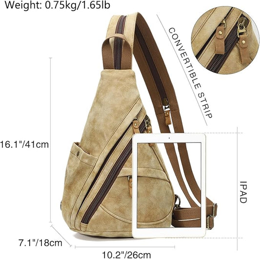 KL928 PU Leather Sling Bag - Small Crossbody Backpack Shoulder Casual Daypack Rucksack for Men Women Outdoor Cycling Hiking Travel (6881-PU-L.Coffee)