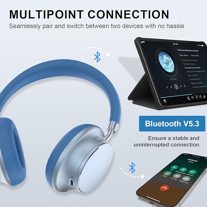 T-fun NC35 Hybrid Active Noise Cancelling Headphones, 360° Spatial Audio with Head Tracking, Over Ear Headphones Wireless Bluetooth 5.3, 55H ANC Playtime, Deep Bass, Custom EQ via App, for Travel Home