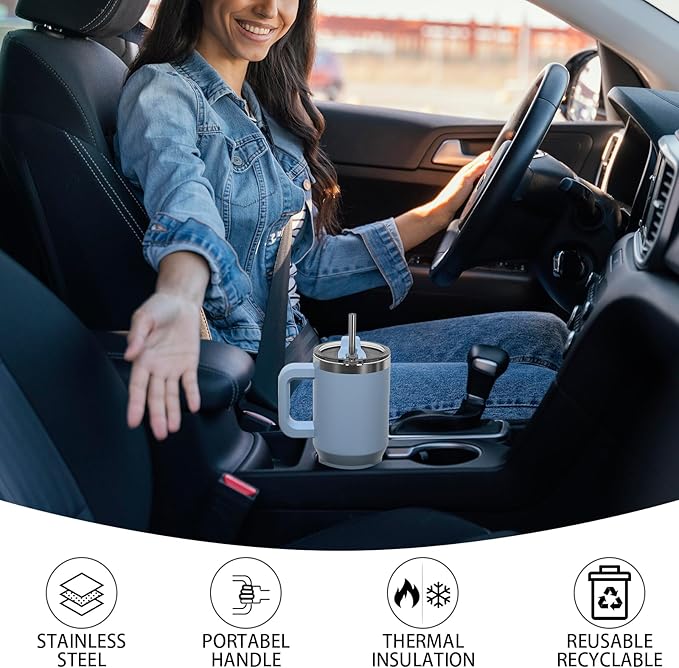 20 oz Tumbler with Handle,Tumbler with Lid and Straw,Double Wall Insulated Cup Stainless Steel Travel Mug(Cold for 34 Hours),Water Bottle for Iced Tea,Coffee,Cold Beverages(Smog Blue)