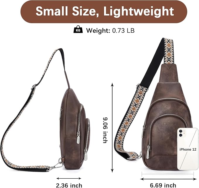 BOSTANTEN Sling Bag for Women Leather Crossbody Bag Vintage Cross Body Purse for Travel with Guitar Strap, Bohemian Style