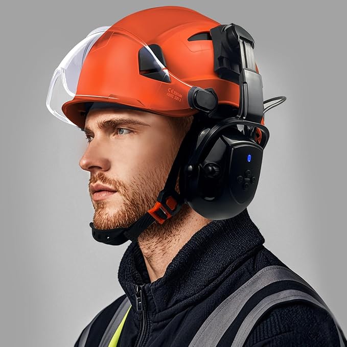 Hard Hats with Visor Bluetooth Ear Muffs Safety Helmet with Visors Mounted Safety Ear muff Hardhats Vented ANSI Z89.1 OSHA