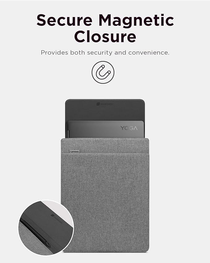 Lenovo Slim Laptop Sleeve 14 Inch Notebook/Tablet - Compatible with MacBook Air/Pro - Eco-Friendly Lightweight Case with Accessory Pocket & Magnetic Closure - Grey