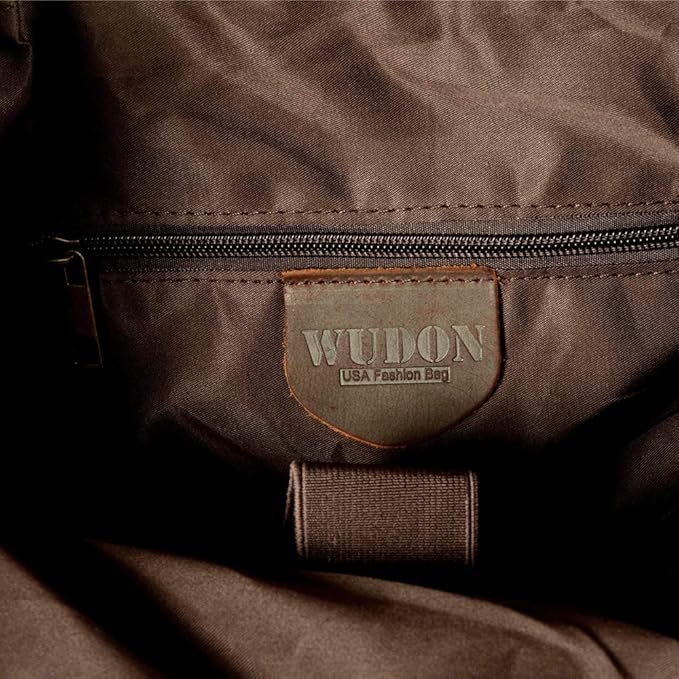 WUDON Leather Backpack for Men, Waxed Canvas Shoulder Rucksack Carry-On Travel Backpack