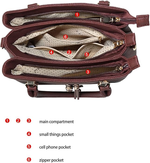 KKXIU Women Satchel Bags Handle Shoulder Handbags and Purses Pockets Zipper Leather Crossbody Bags