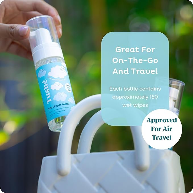 Toilet Paper Foam (2-Pack) – Flushable Wet Wipe Alternative for Sensitive Skin – Unscented, Septic Safe – Aloe Vera, Witch Hazel & Vitamin E – 100ml (3.38 fl oz)
