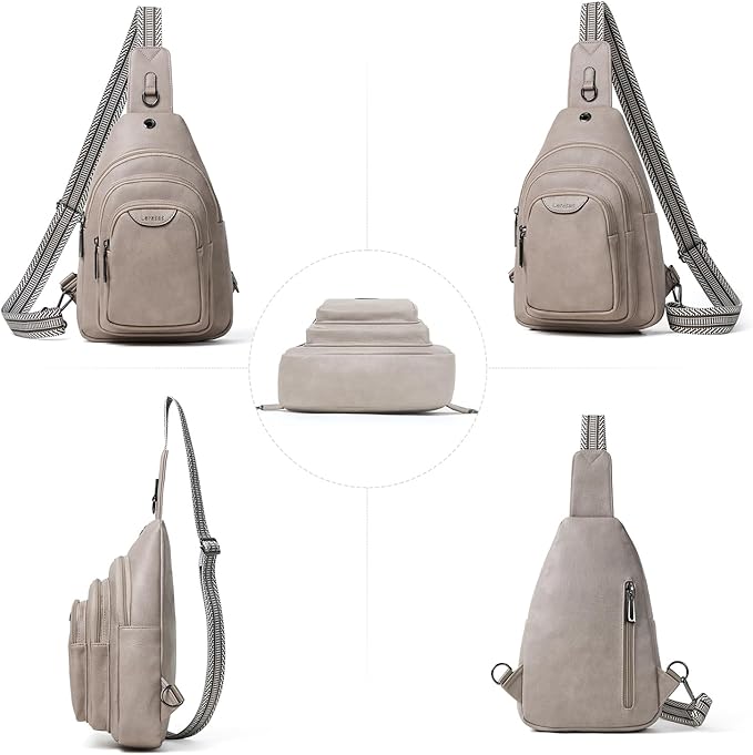 Crossbody Sling Bag for Women Men Anti Theft Cross Body Fanny Pack Belt Bag Purse Gifts for Women Faux Leather, Light Grey