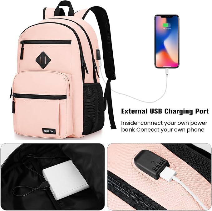 BIKROD Backpack for Girls Women, School Backpack for Teen Boys, Lightweight Casual High School Bookbag, Daily-use Travel Laptop Backpack with USB Charging Port Fits 15.6 Inch Notebook