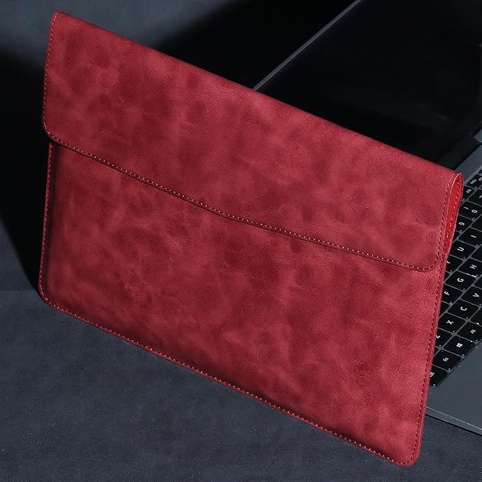 Leather Laptop Sleeve Compatible with MacBook Pro 16 Inch M4 M3 M2 M1 Pro/Max＆MacBook Air 15 Inch M4 M3 M2, Genuine Leather Protective Case Cover,Red