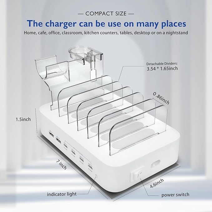 USB C Charging Station for Multiple Devices Apple,100W 4 PD and 2 USB Charger Stations Compatible with Apple iPhone iPad and Android Phone and Tablet,Type C Multi Charging Station