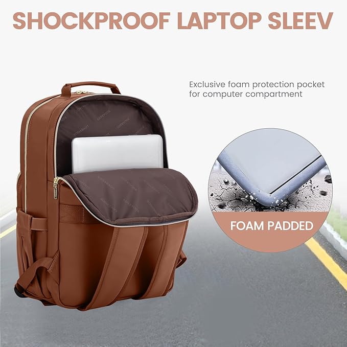 LOVEVOOK Leather Backpacks for Women,17.3 inch Leather Laptop Backpack Women Computer Backpack Laptop Bag,Stylish Quilted Travel Backpack Purse Work Bag College Teacher Backpacks with USB Port,Brown