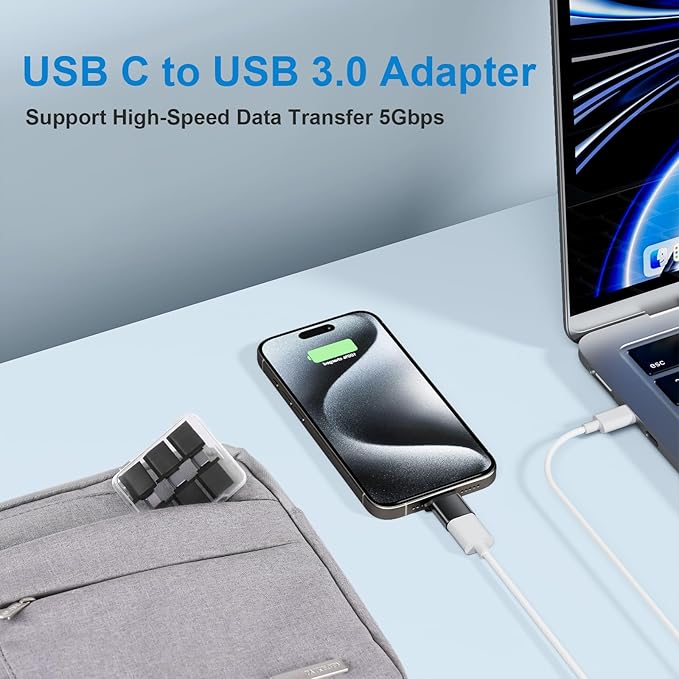 USB to USB C Adapter 10 Pack,USBC to USB Adapter,USB Type C Male Female Adaptor,USBC Converter for iPhone 16 15 14,MacBook Pro,iPad,Car Charger,Black