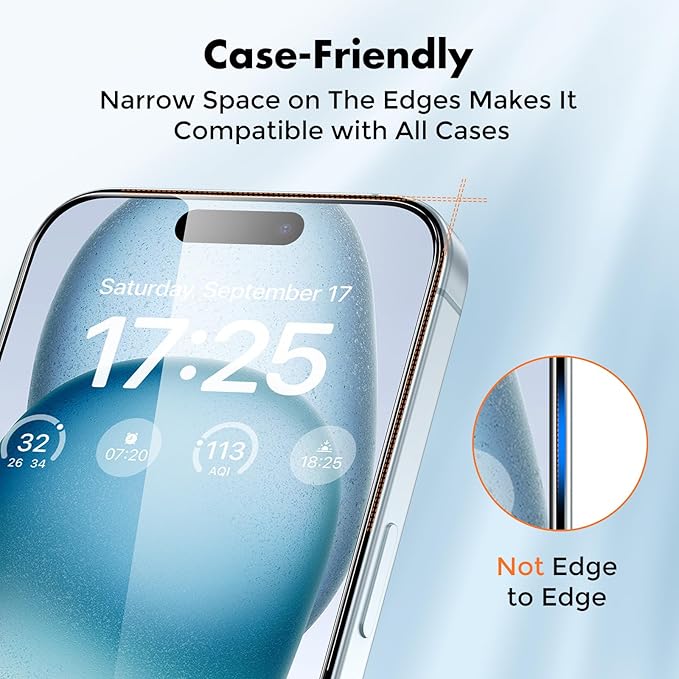 UNBREAKcable 4-Pack Screen Protector for iPhone 15, Tempered Glass | 9H Hardness | Double Shatterproof | 99.99% HD Clear | Case Friendly | Easy Installation Frame | For 6.1 inch iPhone