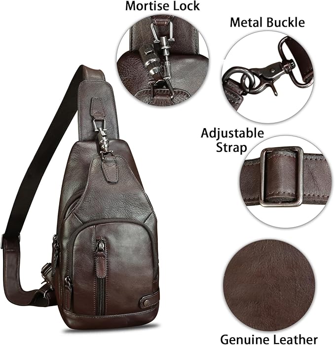 IVTG Genuine Leather Sling Bag Vintage Crossbody Shoulder Bag Handmade Casual Backpack Fanny Purse Chest Bag (Coffee)