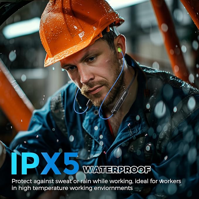 MIPEACE Bluetooth Earplug Headphones, Neckband Wireless Earbuds earplugs-29db Noise Reduction isolating in-Ear earplug Earphones with Controls,IPX5 sweatproof,19+Hour Battery(Blue Green)